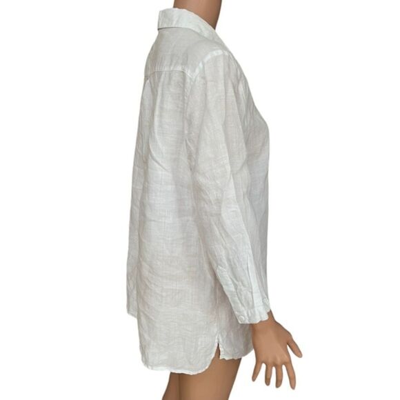 August Silk options white linen blouse with floral embroidery size L - Picture 3 of 8